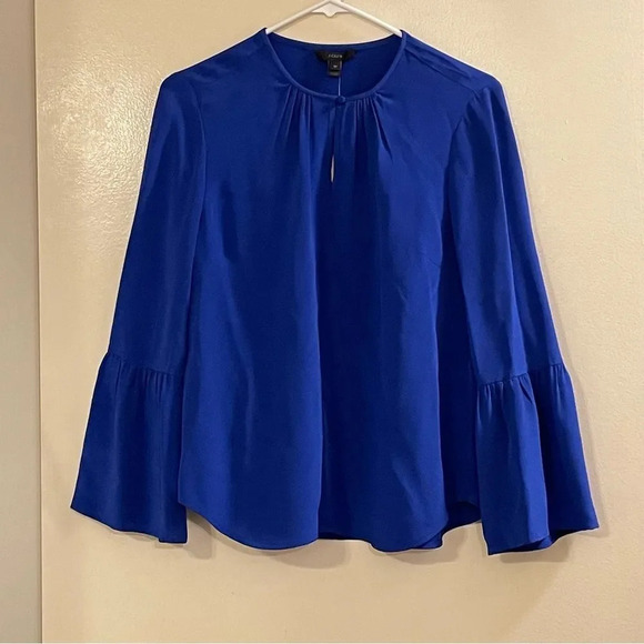 J. CREW Silk Bell Sleeve Top in Cobalt - Picture 2 of 6